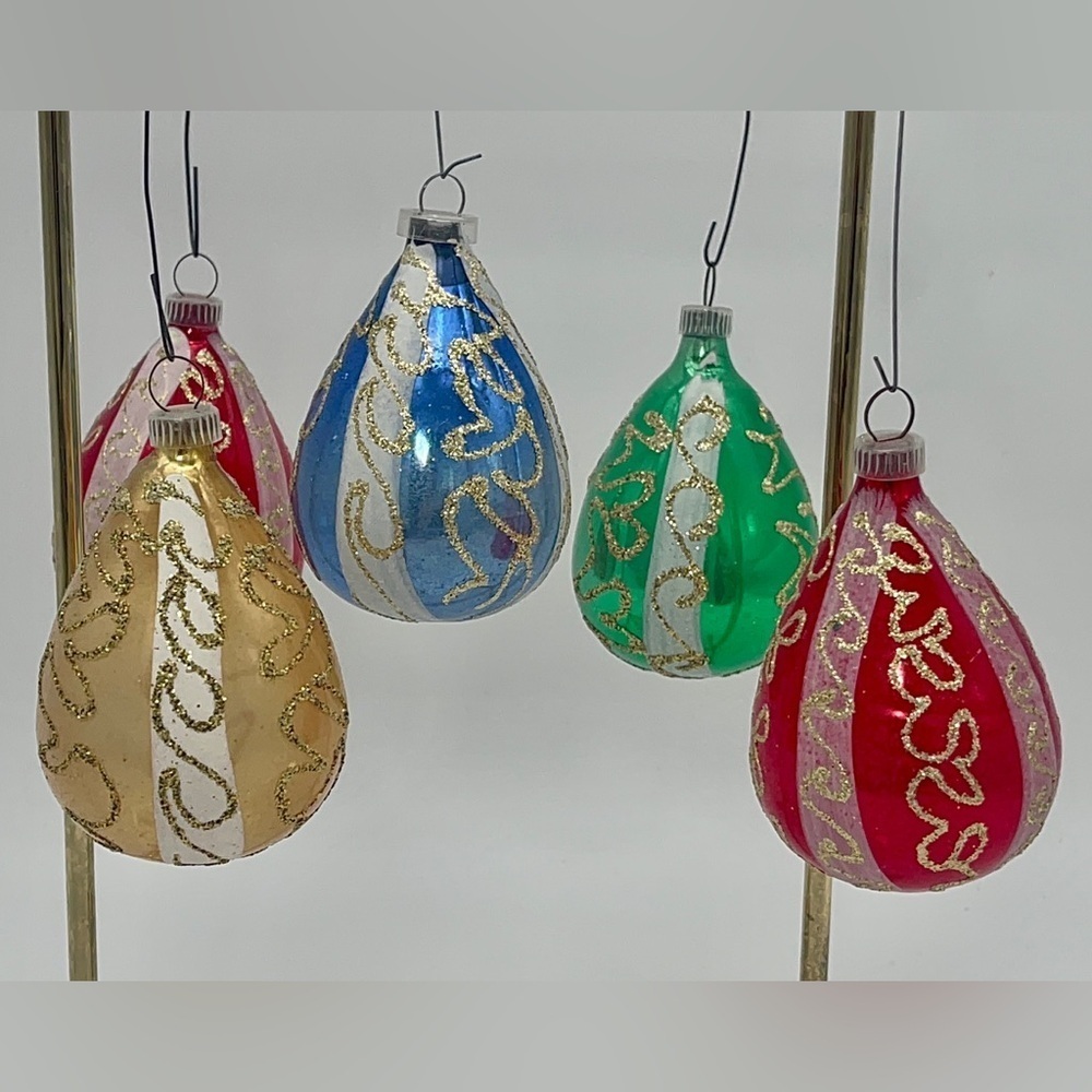 5x colourful oval Christmas tree glass ornaments || Oval ornaments Christmas